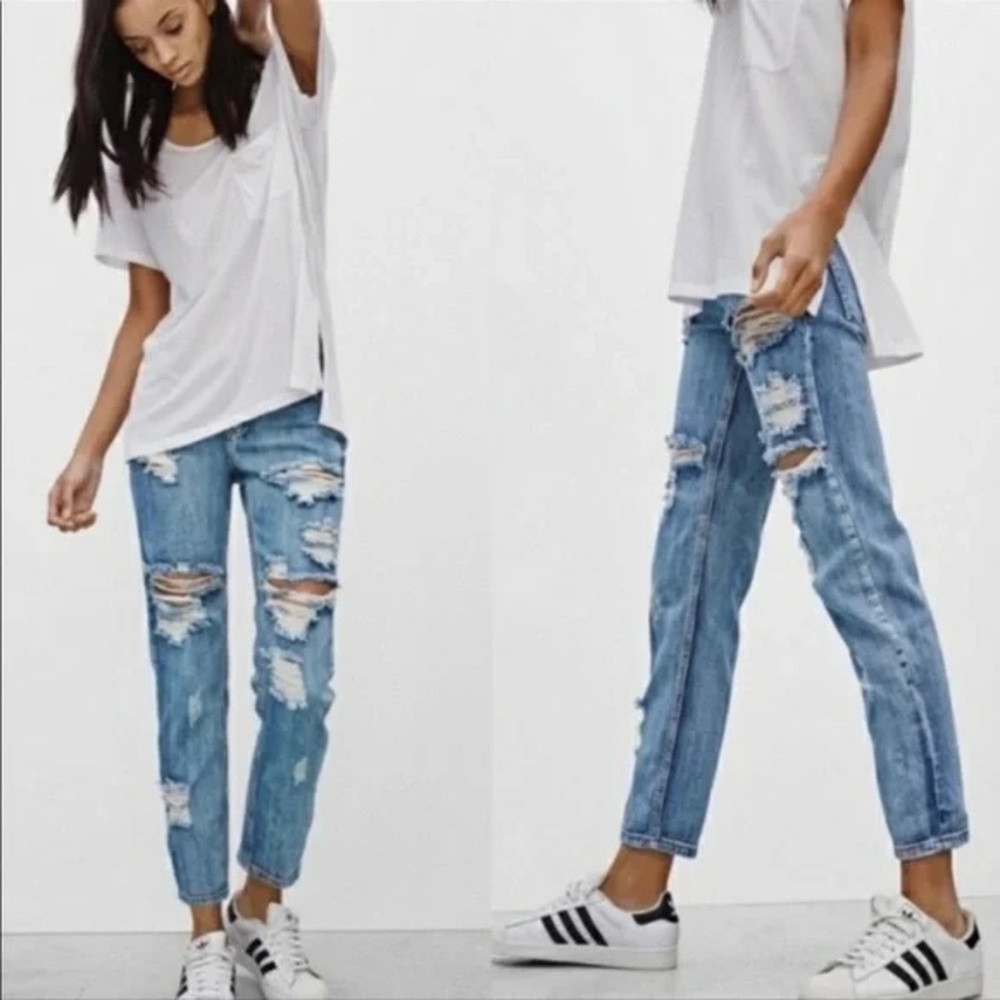 One Teaspoon Awesome Baggies Jeans Distressed Blue Wash Size 26